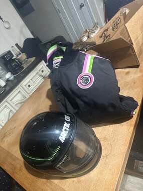 Vintage Arctic Cat One-Piece Snowmobile Suit with Matching Helmet